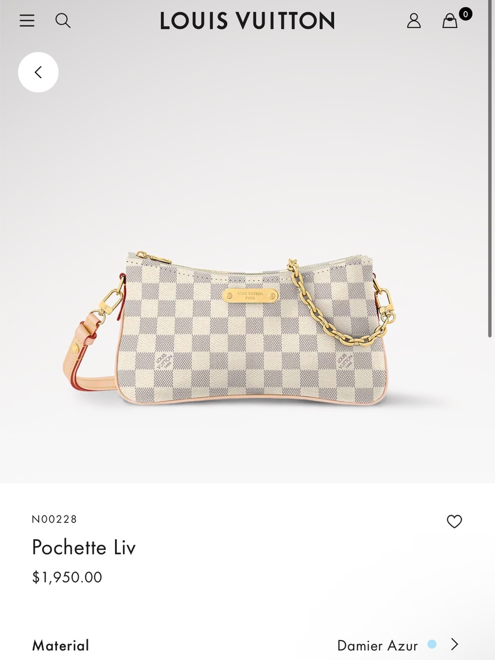 Louis Vuitton Pochette Liv in Damier Azur (Cream/White) Full Set